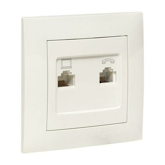 Розетка компьютерная + телефонная 2-м СП Валенсия RJ45 + RJ11 бел. PROxima EKF EWK02-035-30, изображение 7 • Купить по низкой цене в интернет-магазине СМЭК