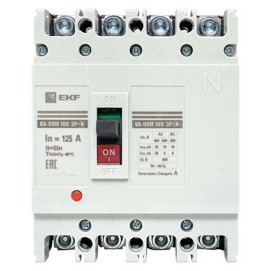 Выключатель автоматический 4п 100/125А 5In 35кА ВА-99М PROxima EKF mccb99-4P5In100-125m, изображение 5 • Купить по низкой цене в интернет-магазине СМЭК