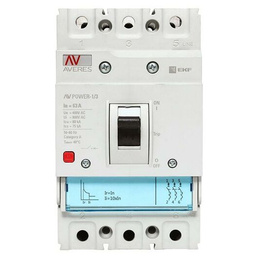 Выключатель автоматический 63А 80кА AV POWER-1/3 TR AVERES EKF mccb-13-63H-TR-av • Купить по низкой цене в интернет-магазине СМЭК