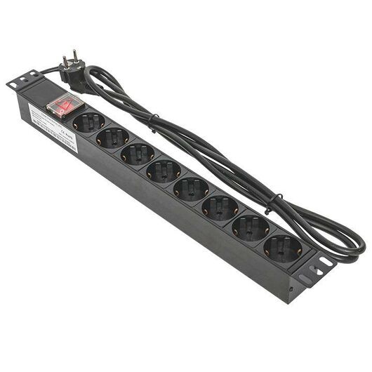 Блок PDU TERACOM PRO 19дюйм 1U 16А/250В 8 роз. Schuko с выключат. шнур 2м 3х1.5кв.мм вилка Schuko корпус пластик черн. EKF TRP-HPD-LSP-16A-8SH-2MSH, изображение 2 • Купить по низкой цене в интернет-магазине СМЭК