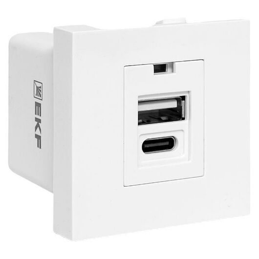 Розетка USB A+C 2.1А 2 гнезда без индикатора бел. EKF E2MR2-21USB-10-AC, изображение 3 • Купить по низкой цене в интернет-магазине СМЭК