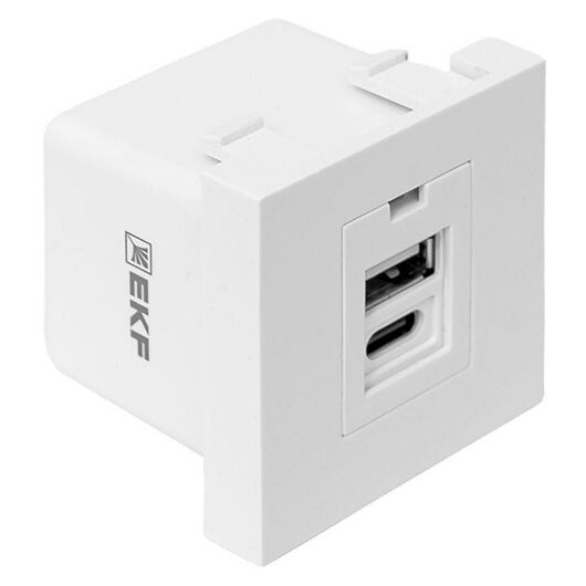 Розетка USB A+C 2.1А 2 гнезда без индикатора бел. EKF E2MR2-21USB-10-AC, изображение 4 • Купить по низкой цене в интернет-магазине СМЭК