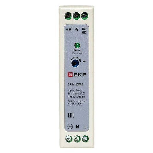 Блок питания на DIN рейку 20Вт Uвх 220В AC m Uвых - 5В DC постоянного тока EKF DR-M-20W-5, изображение 7 • Купить по низкой цене в интернет-магазине СМЭК