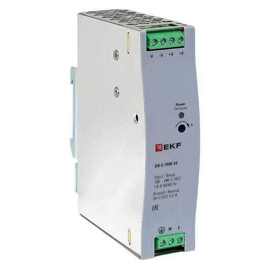Блок питания на дин рейку 75Вт Uвх 220В AC Uвых 24В DC постоянного тока EKF DR-E-75W-24, изображение 3 • Купить по низкой цене в интернет-магазине СМЭК