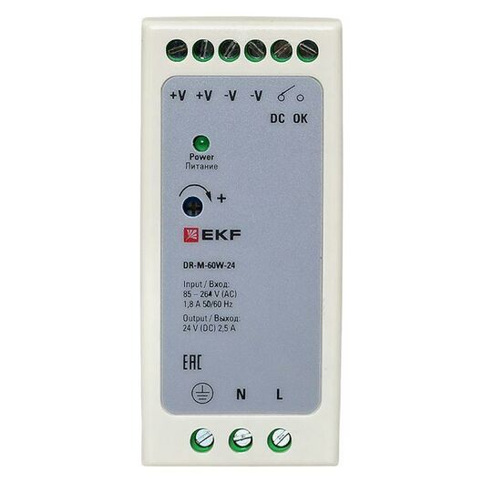 Блок питания на DIN-рейку 60Вт 220В AC/24В DC постоянного тока EKF DR-M-60W-24, изображение 9 • Купить по низкой цене в интернет-магазине СМЭК