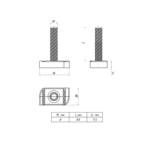 Болт Т-образный STRUT М8х60 EKF sttbm8x60 • Купить по низкой цене в интернет-магазине СМЭК